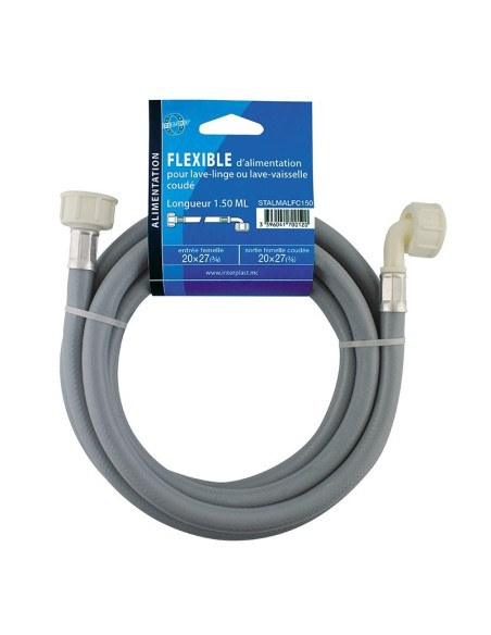 Flexible d'alimentation machine à laver Ø3/4" coudé fem/fem longueur 1,50m